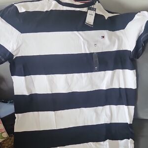 Tommy Hilfiger Blue and White Striped Short Sleeve Tee